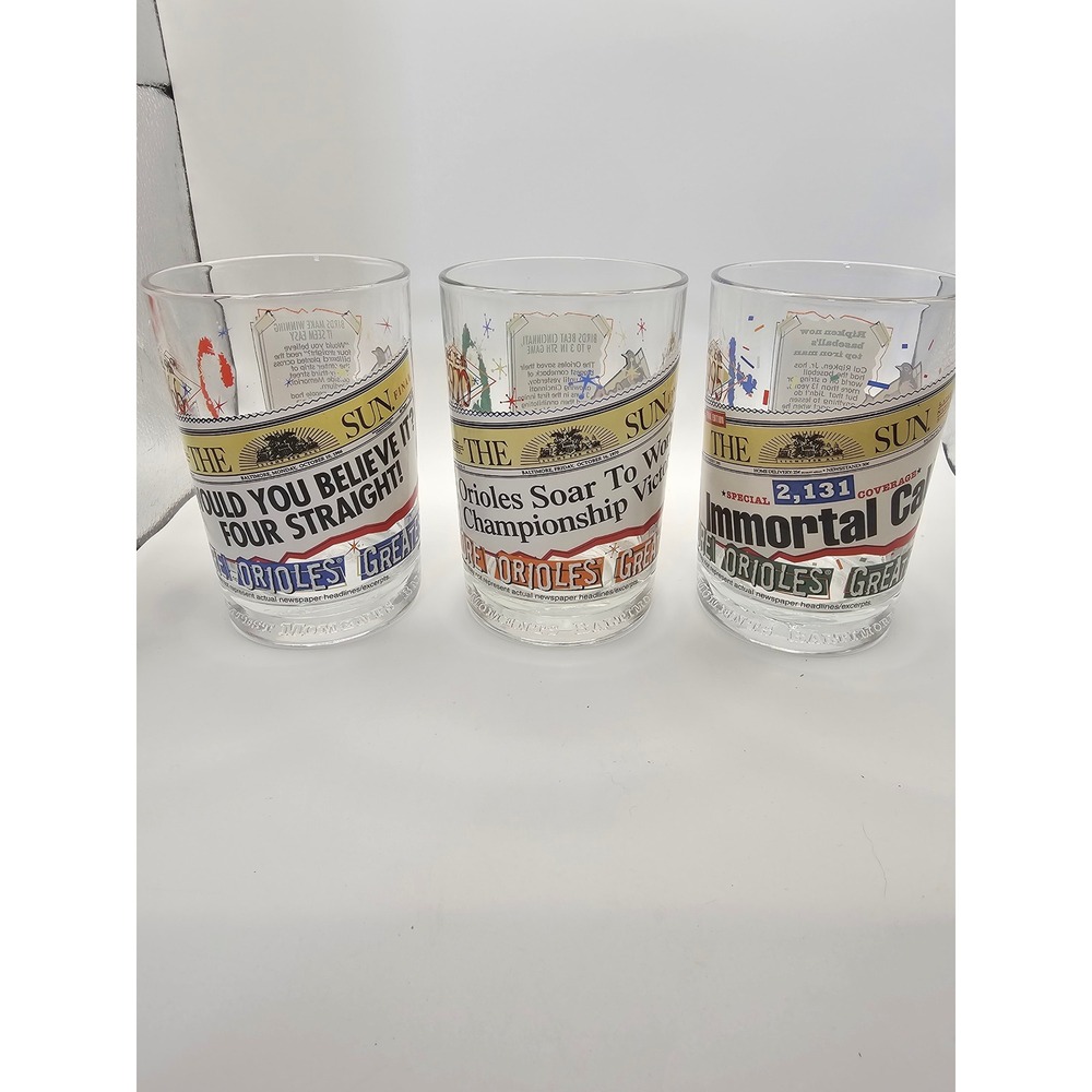 Baltimore Orioles Greatest Moments Glasses 1998 McDonald's Sun Set of 3 Ripken
